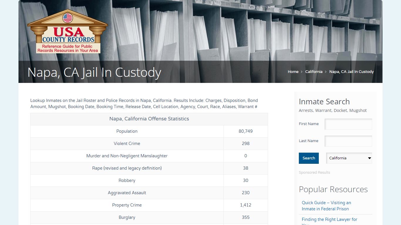 Napa, CA Jail In Custody | Name Search